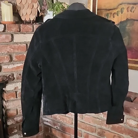 Vero Moda Black Suede Moto Jacket Silver Zipper Details - Picture 5 of 9